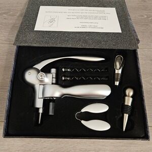 Professional Lever Corkscrew Wine Opener Set 6pc Matte Silver Kit 798968